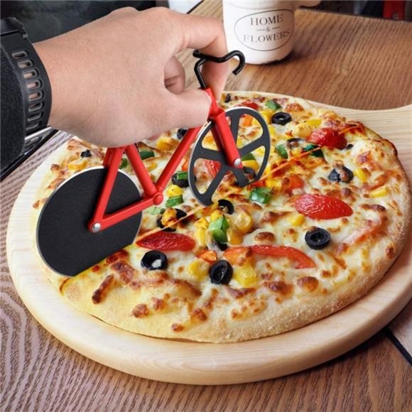 Bicycle Pizza Cutter Wheel, Non-stick Dual Cutting Wheels Pizza Cuter - Picture 4 of 4